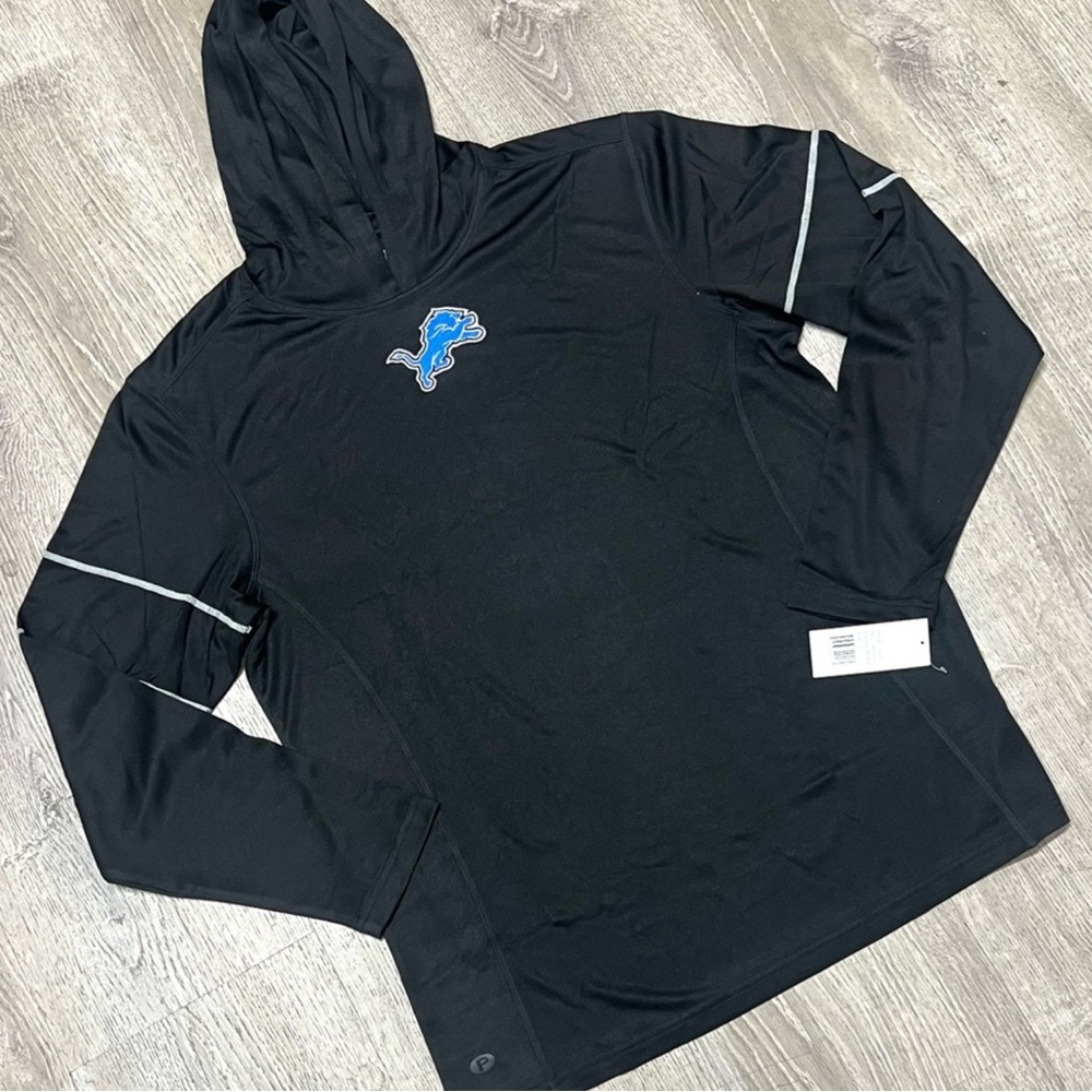 Black Hoodie with Detroit Lions Logo light athletic fabric - Picture 2 of 3